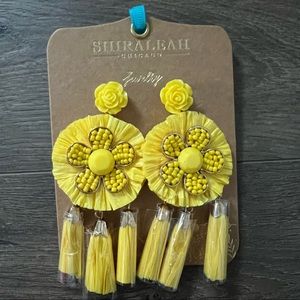 Shiraleah Yellow Raffia Tassel Earrings